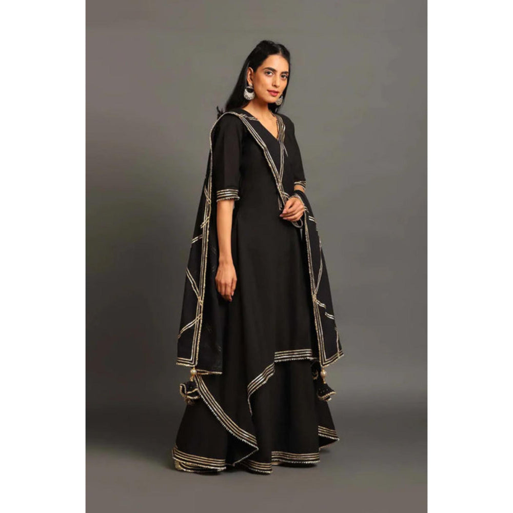OMAANA Black Saira Double Layered Maxi Dress