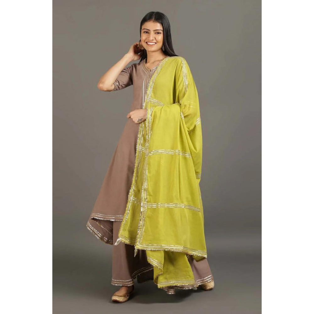 OMAANA Fossil Grey Zara Double Layered Maxi Dress with Dupatta