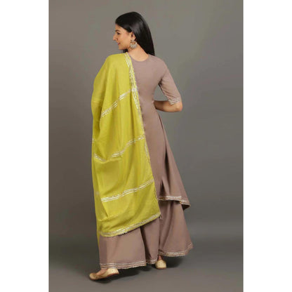OMAANA Fossil Grey Zara Double Layered Maxi Dress with Dupatta