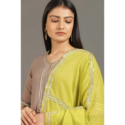 OMAANA Fossil Grey Zara Double Layered Maxi Dress with Dupatta