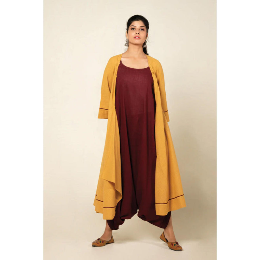 OMAANA Maroon Sufi Saanjh Jumpsuit with Overlay