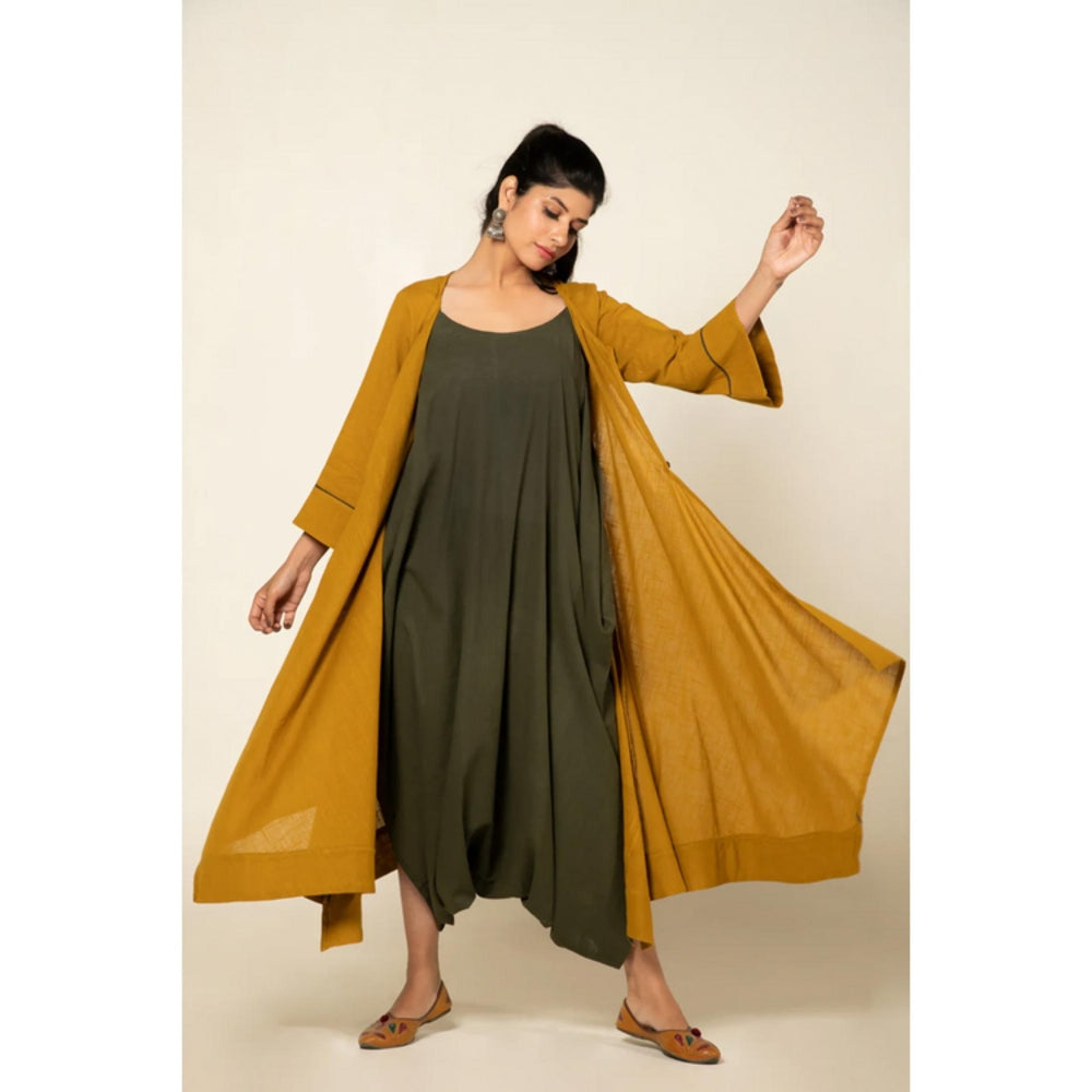 OMAANA Olive Sufi Saanjh Jumpsuit with Overlay