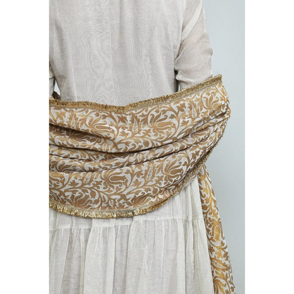 OMAANA Women Tissue White Angrakha Kurta with Churidar and Dupatta