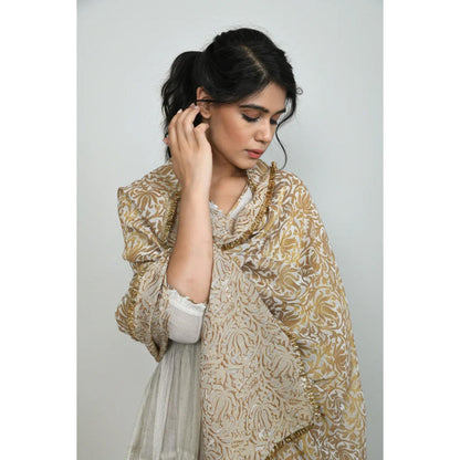 OMAANA Women Tissue White Angrakha Kurta with Churidar and Dupatta
