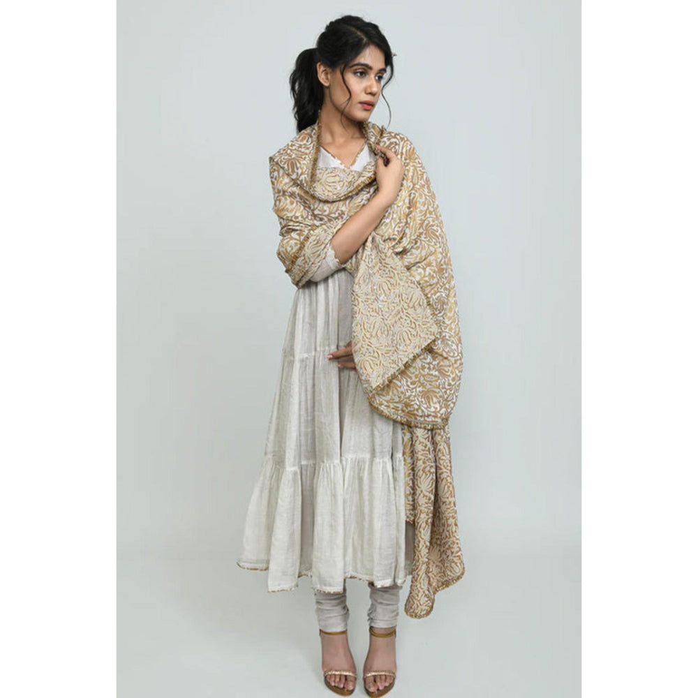 OMAANA Women Tissue White Angrakha Kurta with Churidar and Dupatta