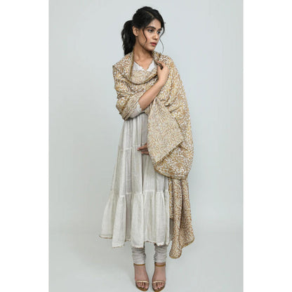 OMAANA Women Tissue White Angrakha Kurta with Churidar and Dupatta