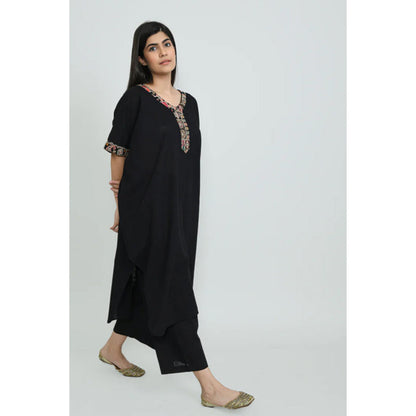 OMAANA Women Mulmul Black Kurta with Palazzo
