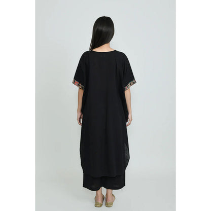 OMAANA Women Mulmul Black Kurta with Palazzo