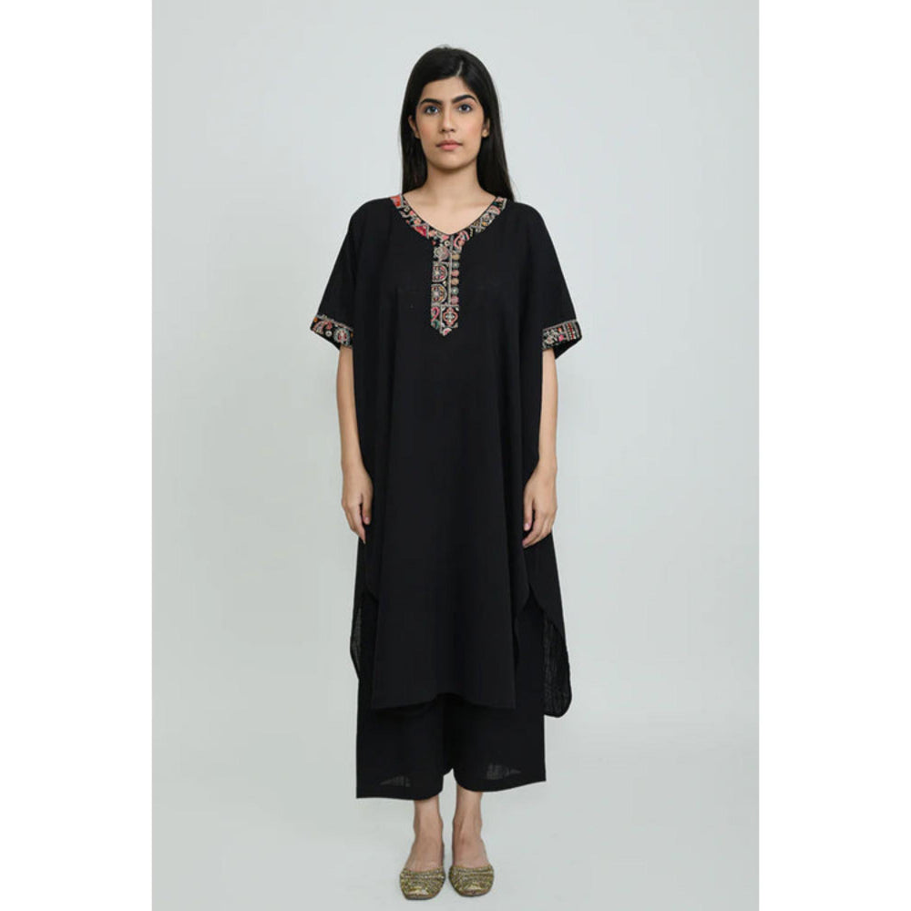 OMAANA Women Mulmul Black Kurta with Palazzo