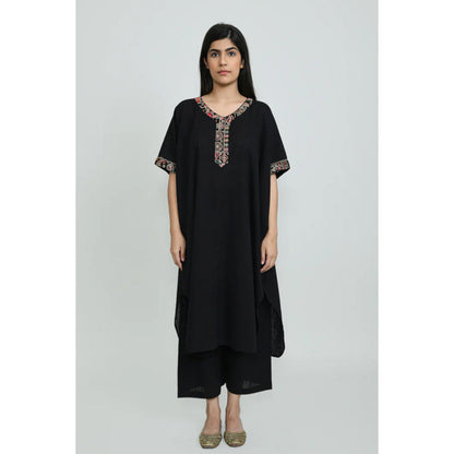 OMAANA Women Mulmul Black Kurta with Palazzo