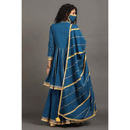 OMAANA Women Mulmul Teal Kurta with Sharara and Dupatta