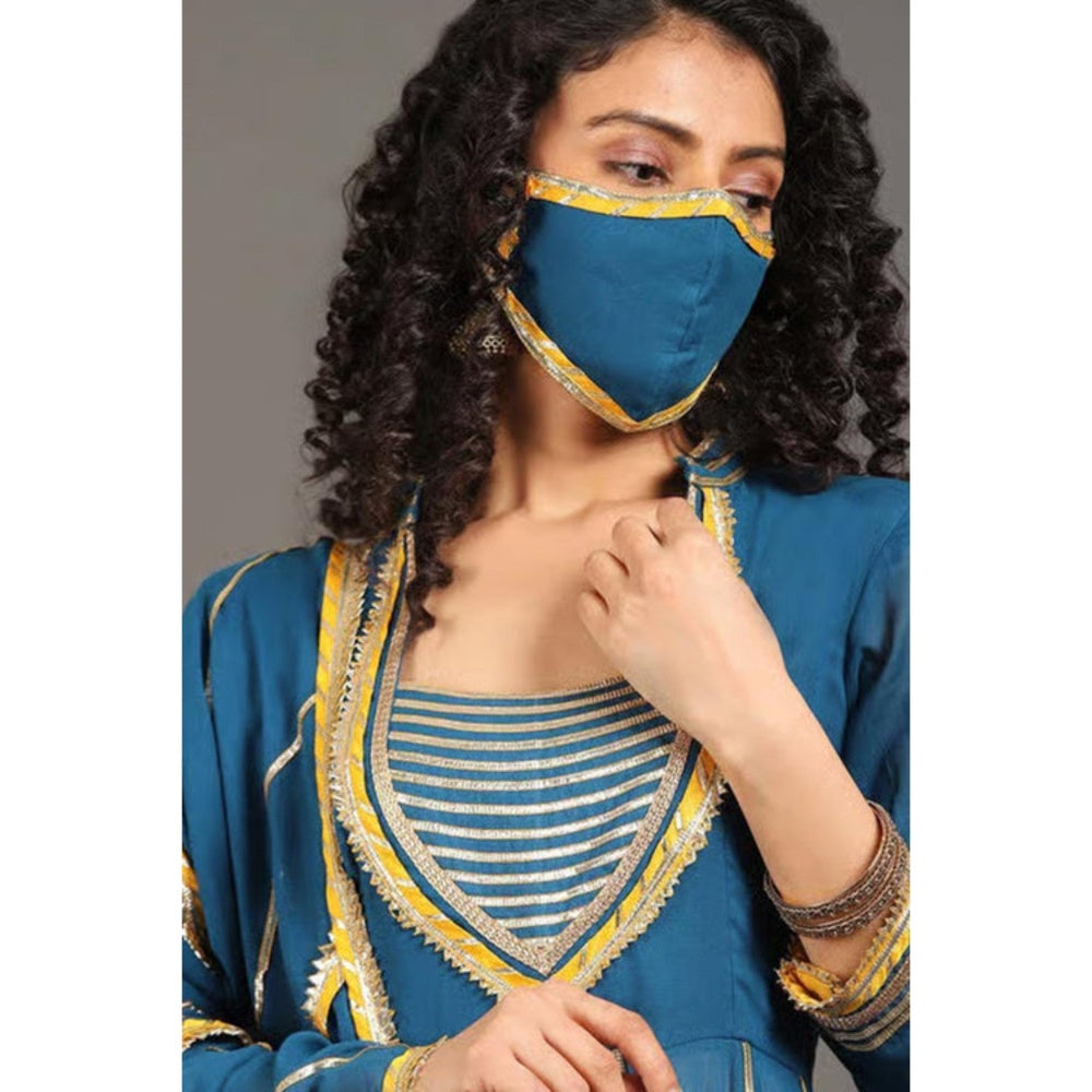 OMAANA Women Mulmul Teal Kurta with Sharara and Dupatta