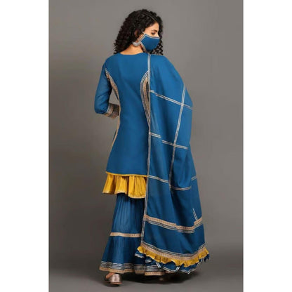 OMAANA Women Mulmul Blue Kurta with Sharara and Dupatta