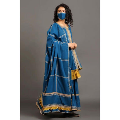 OMAANA Women Mulmul Blue Kurta with Sharara and Dupatta