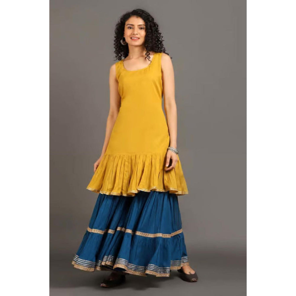 OMAANA Women Mulmul Blue Kurta with Sharara and Dupatta