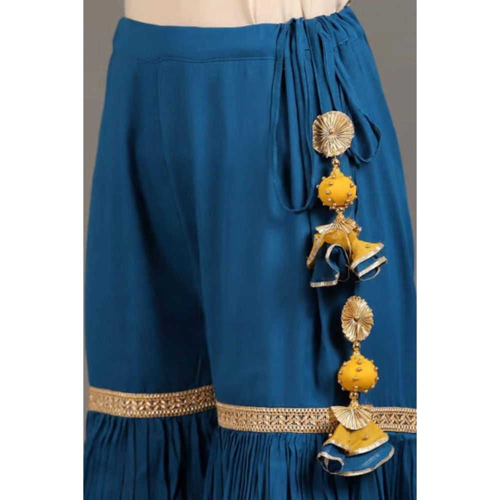 OMAANA Women Mulmul Blue Kurta with Sharara and Dupatta