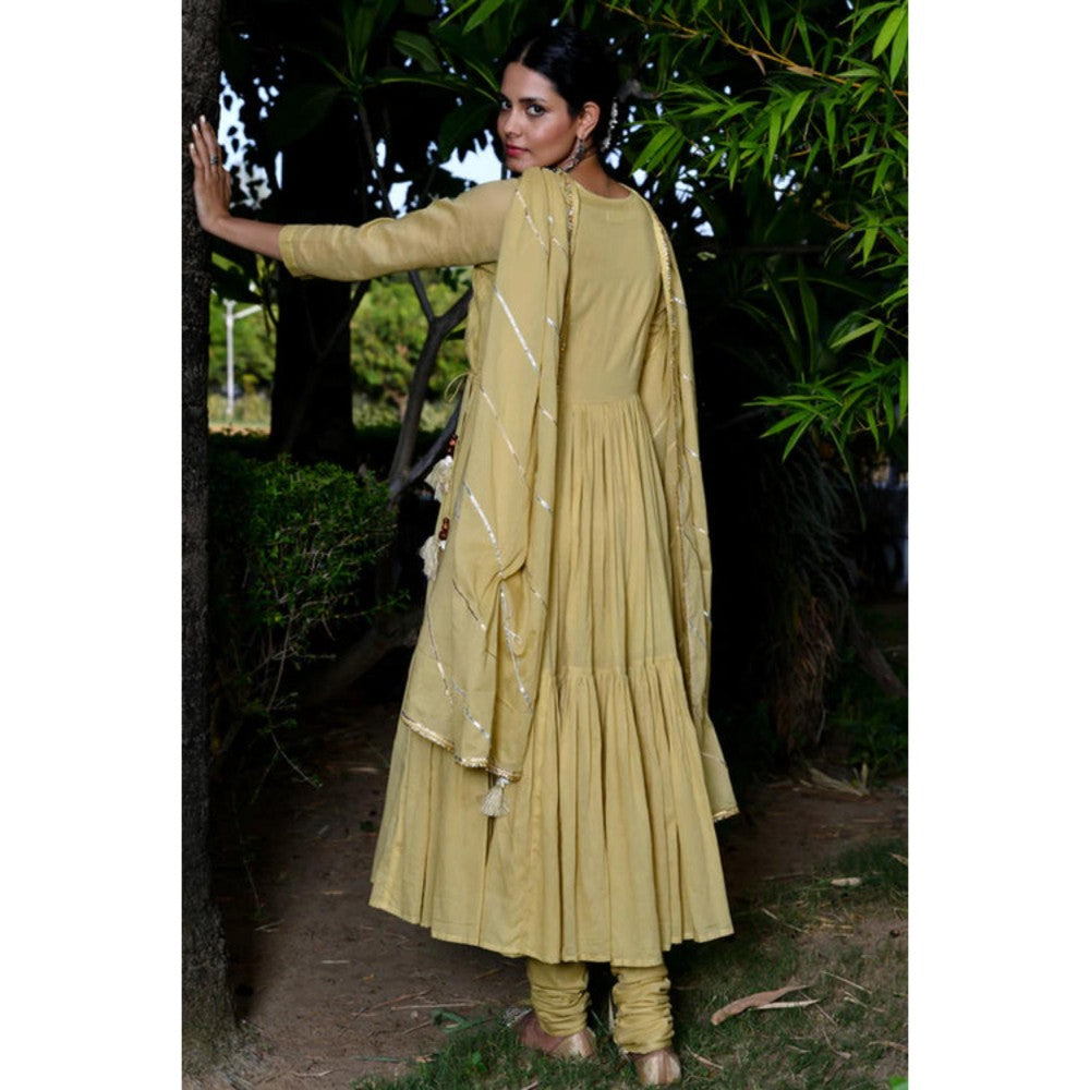 OMAANA Women Mulmul Yellow Angrakha Kurta with Churidar and Dupatta