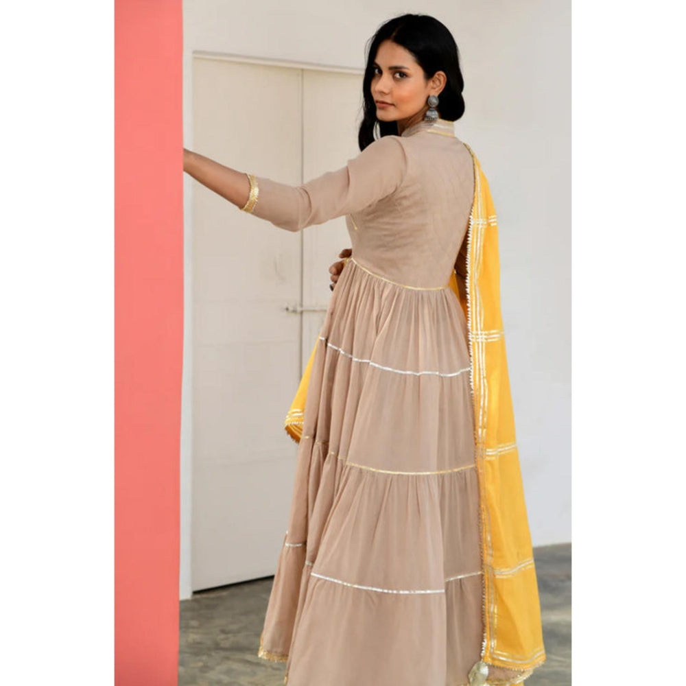 OMAANA Women Mulmul Brown Kurta with Pant and Dupatta
