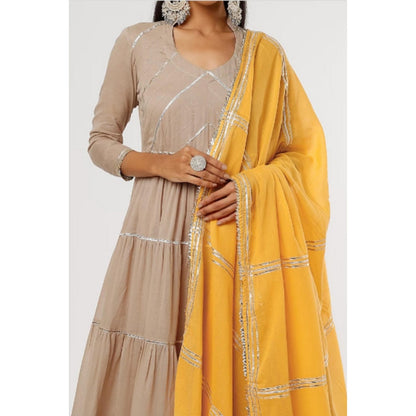 OMAANA Women Mulmul Brown Kurta with Pant and Dupatta