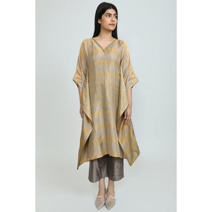 OMAANA Women Silk Gold Kaftan with Kurta with Pant
