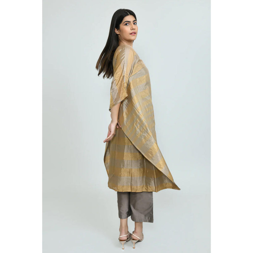 OMAANA Women Silk Gold Kaftan with Kurta with Pant