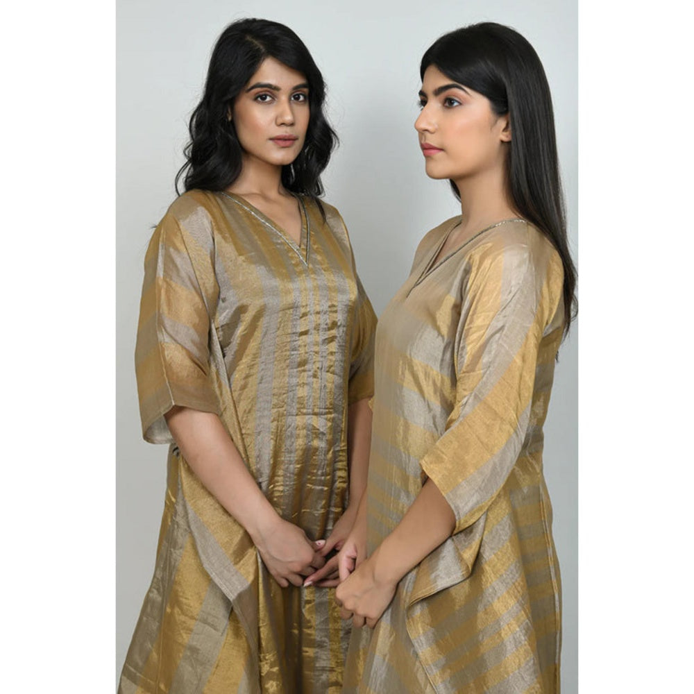 OMAANA Women Silk Gold Kaftan with Kurta with Pant