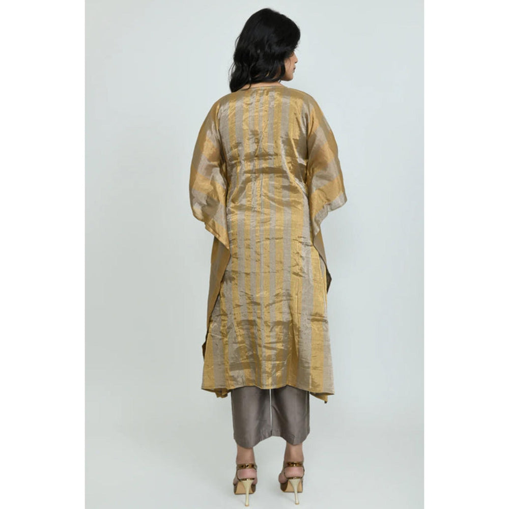 OMAANA Women Silk Gold Kaftan with Kurta with Pant