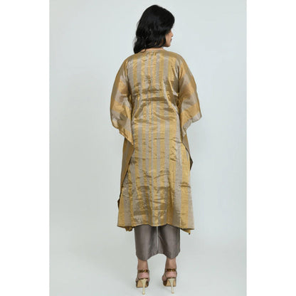 OMAANA Women Silk Gold Kaftan with Kurta with Pant