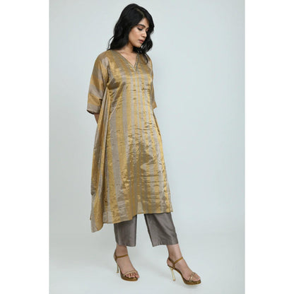 OMAANA Women Silk Gold Kaftan with Kurta with Pant