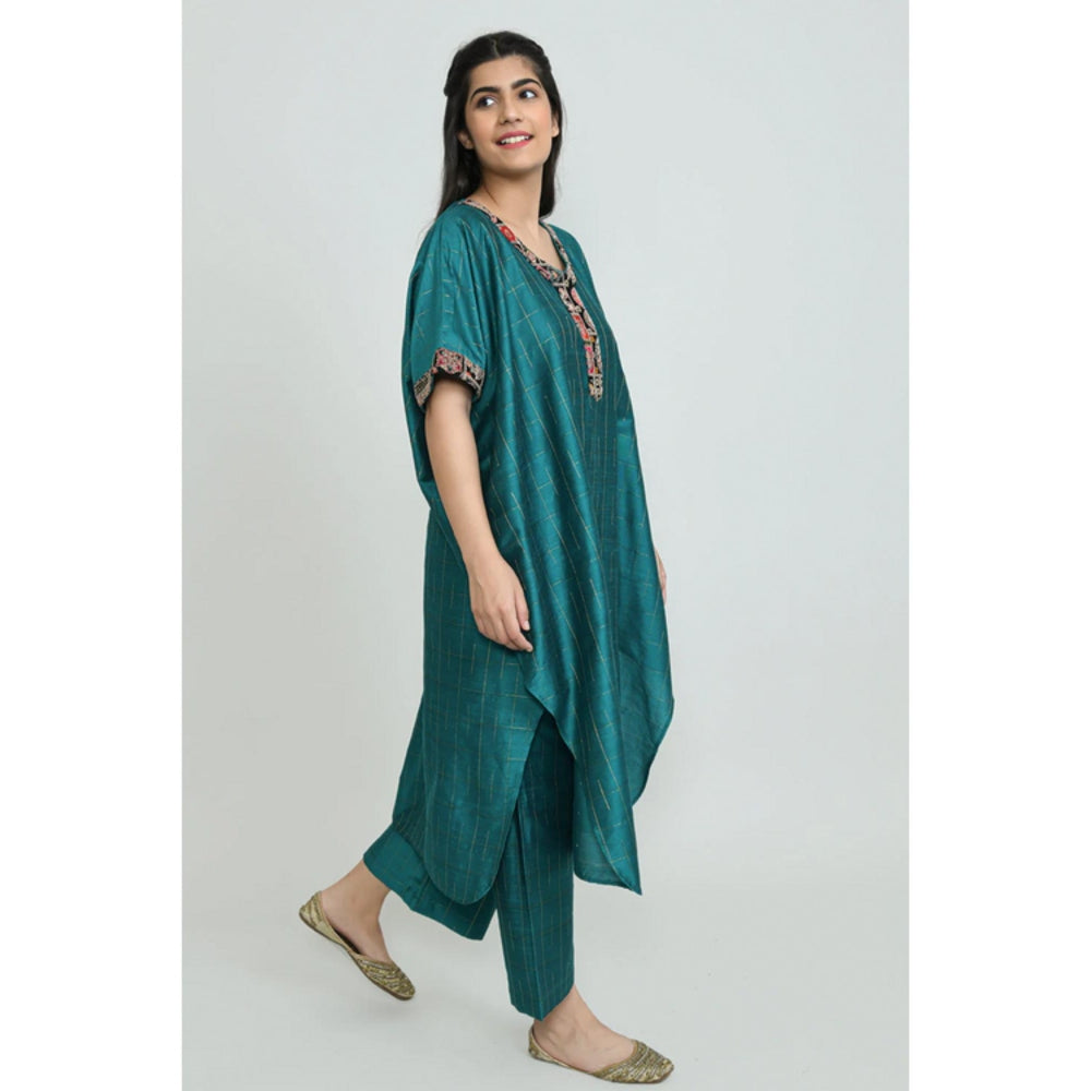 OMAANA Women Silk Teal Kaftan with Palazzo