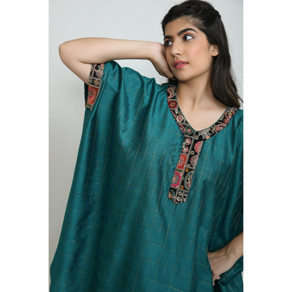 OMAANA Women Silk Teal Kaftan with Palazzo
