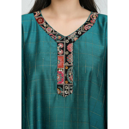 OMAANA Women Silk Teal Kaftan with Palazzo