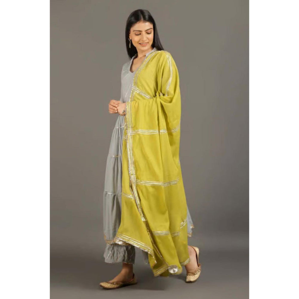 OMAANA Women Mulmul Grey Kurta with Palazzo and Dupatta