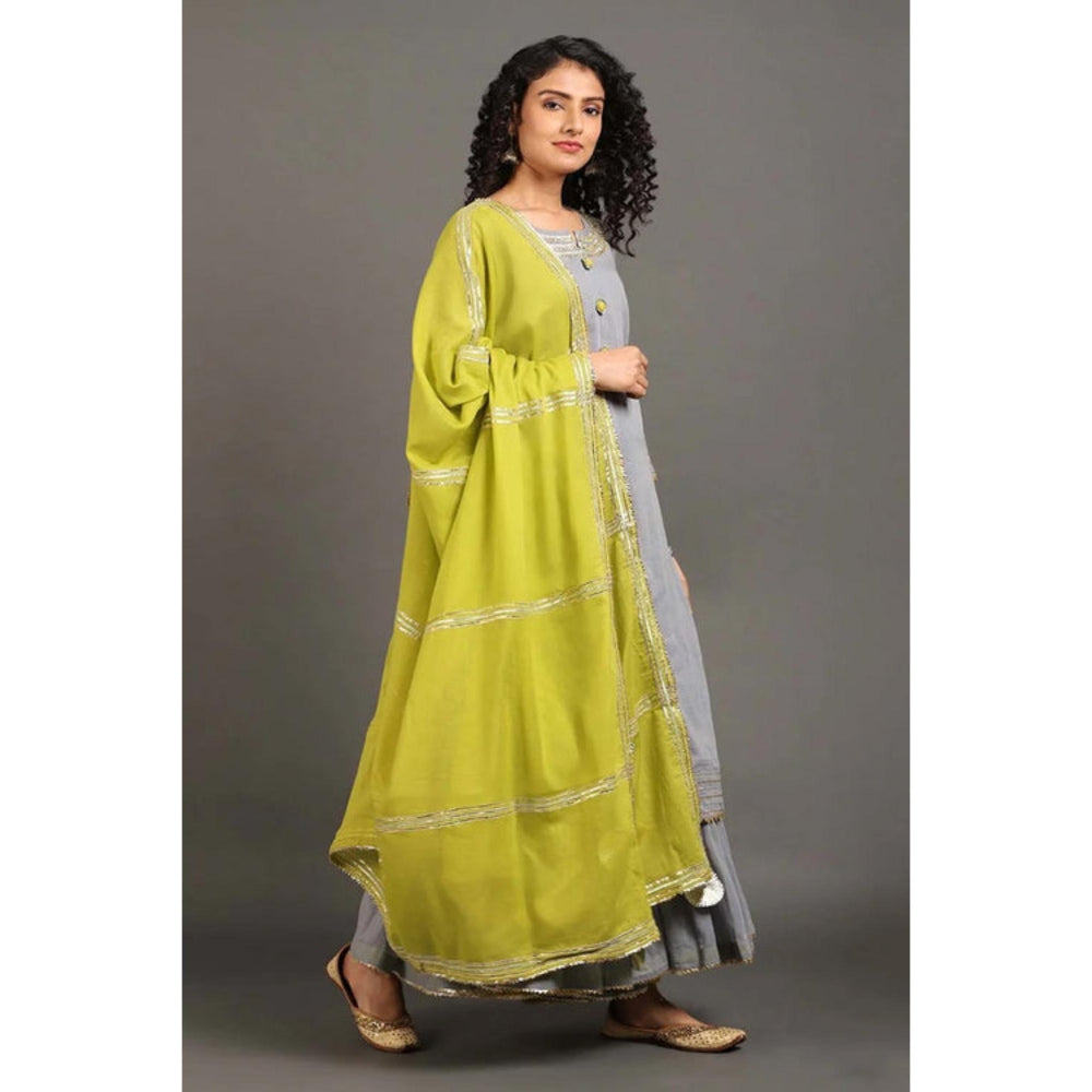OMAANA Women Mulmul Grey Kurta with Sharara and Dupatta