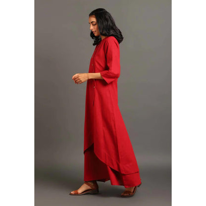 OMAANA Women Chanderi Maroon Kurta with Inner Skirt