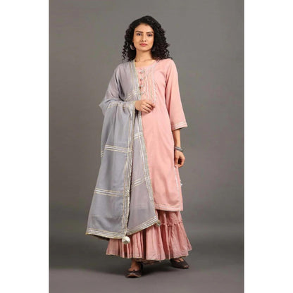 OMAANA Women Mulmul Pink Kurta with Sharara and Dupatta
