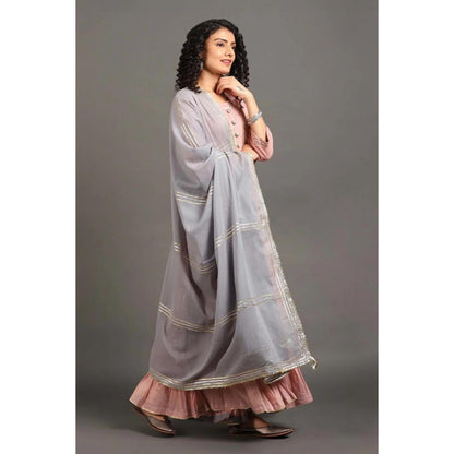 OMAANA Women Mulmul Pink Kurta with Sharara and Dupatta