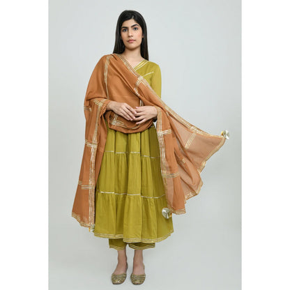 OMAANA Women Mulmul Green Kurta with Palazzo and Dupatta
