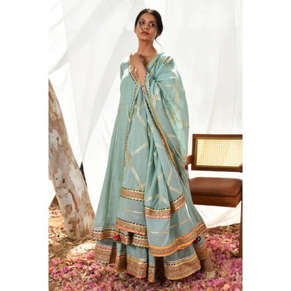 OMAANA Women Mulmul Blue Kurta with Sharara and Dupatta