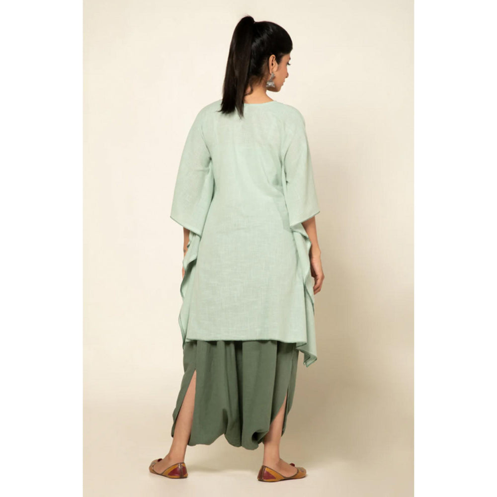 OMAANA Women Chanderi Green Kurta with Dhoti