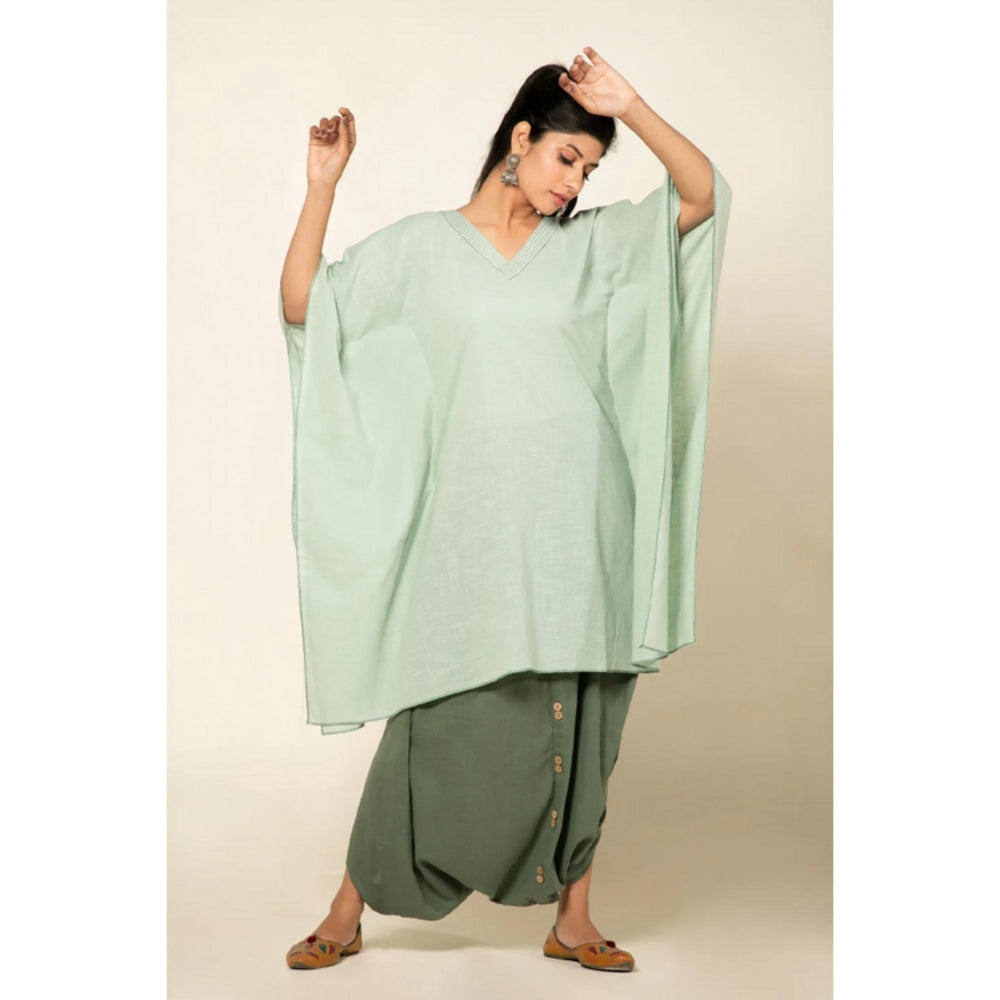OMAANA Women Chanderi Green Kurta with Dhoti