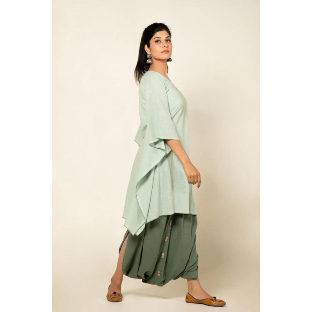 OMAANA Women Chanderi Green Kurta with Dhoti