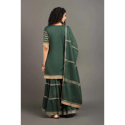 OMAANA Women Mulmul Green Kurta with Gharara and Dupatta
