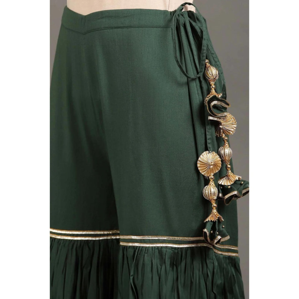 OMAANA Women Mulmul Green Kurta with Gharara and Dupatta