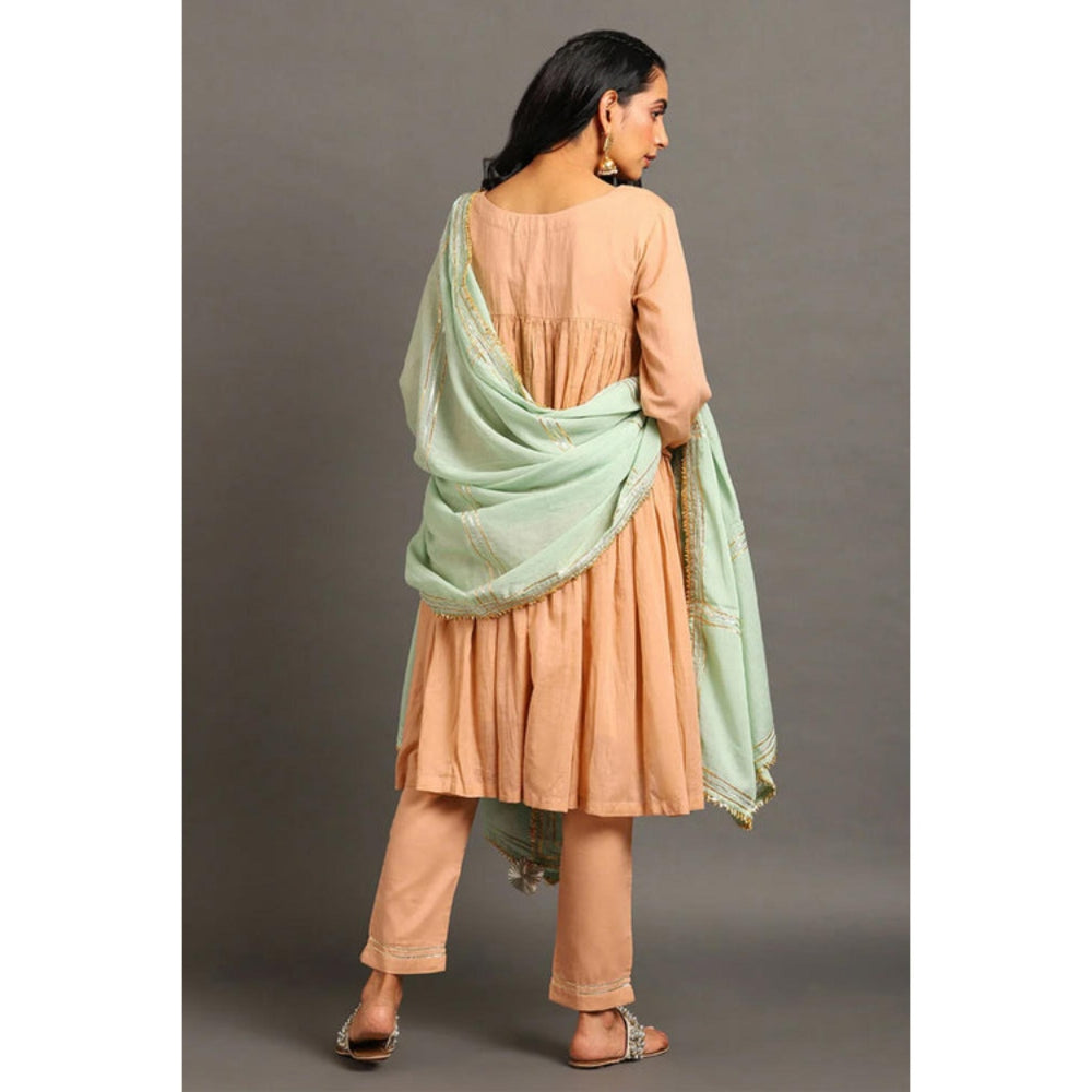 OMAANA Women Mulmul Peach Kurta with Pant and Dupatta