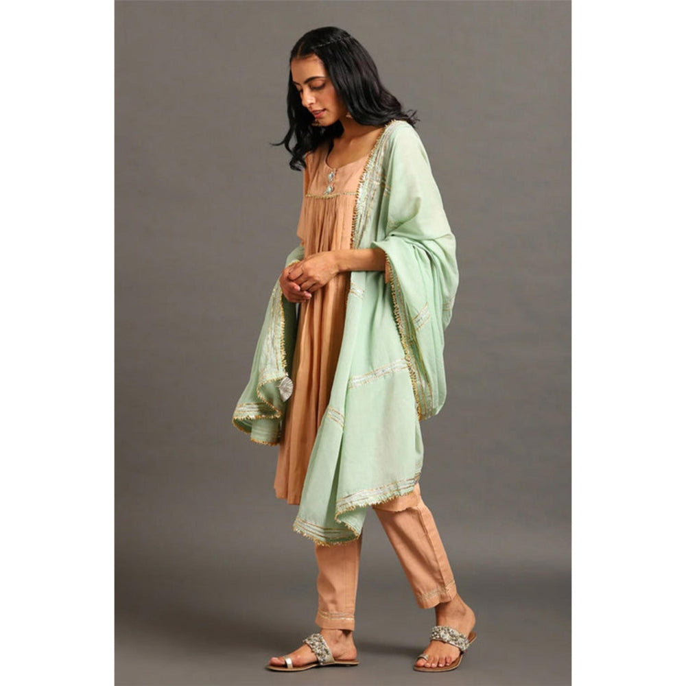 OMAANA Women Mulmul Peach Kurta with Pant and Dupatta