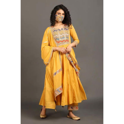 OMAANA Women Mulmul Yellow Kurta with Pant and Dupatta