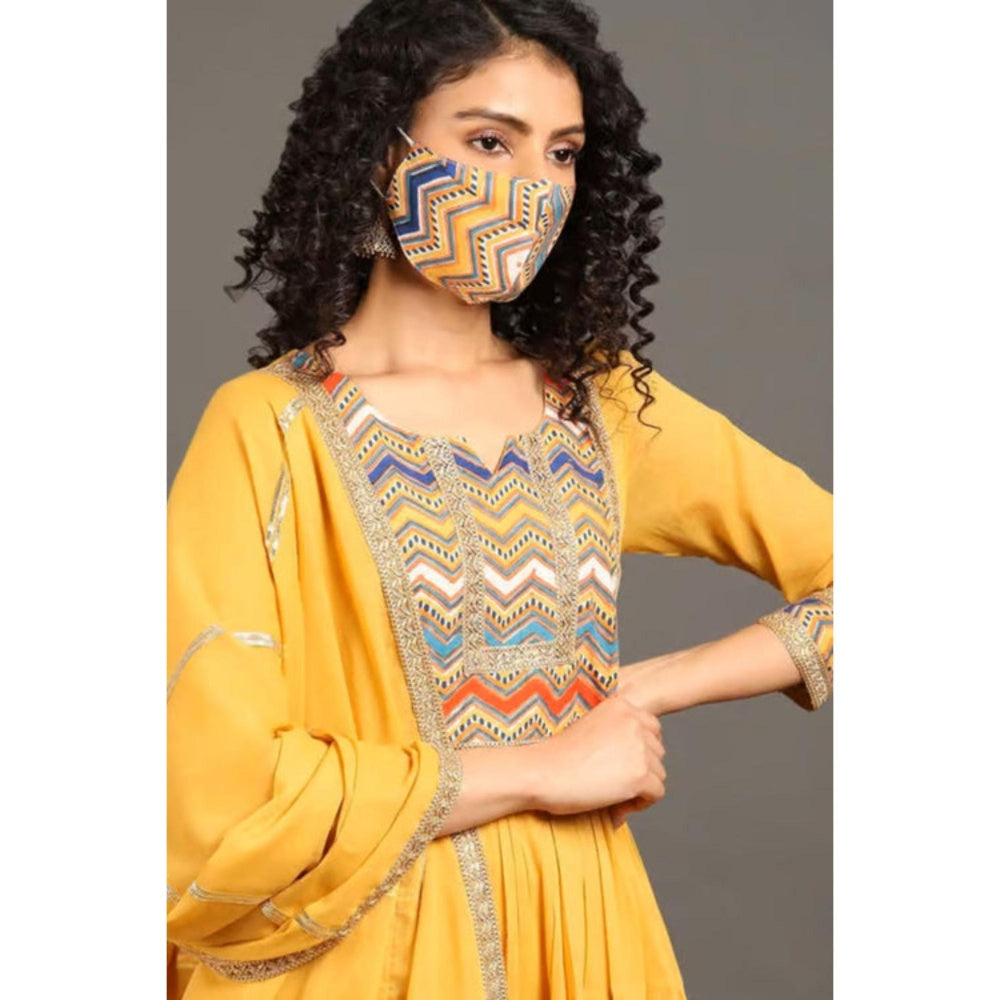 OMAANA Women Mulmul Yellow Kurta with Pant and Dupatta