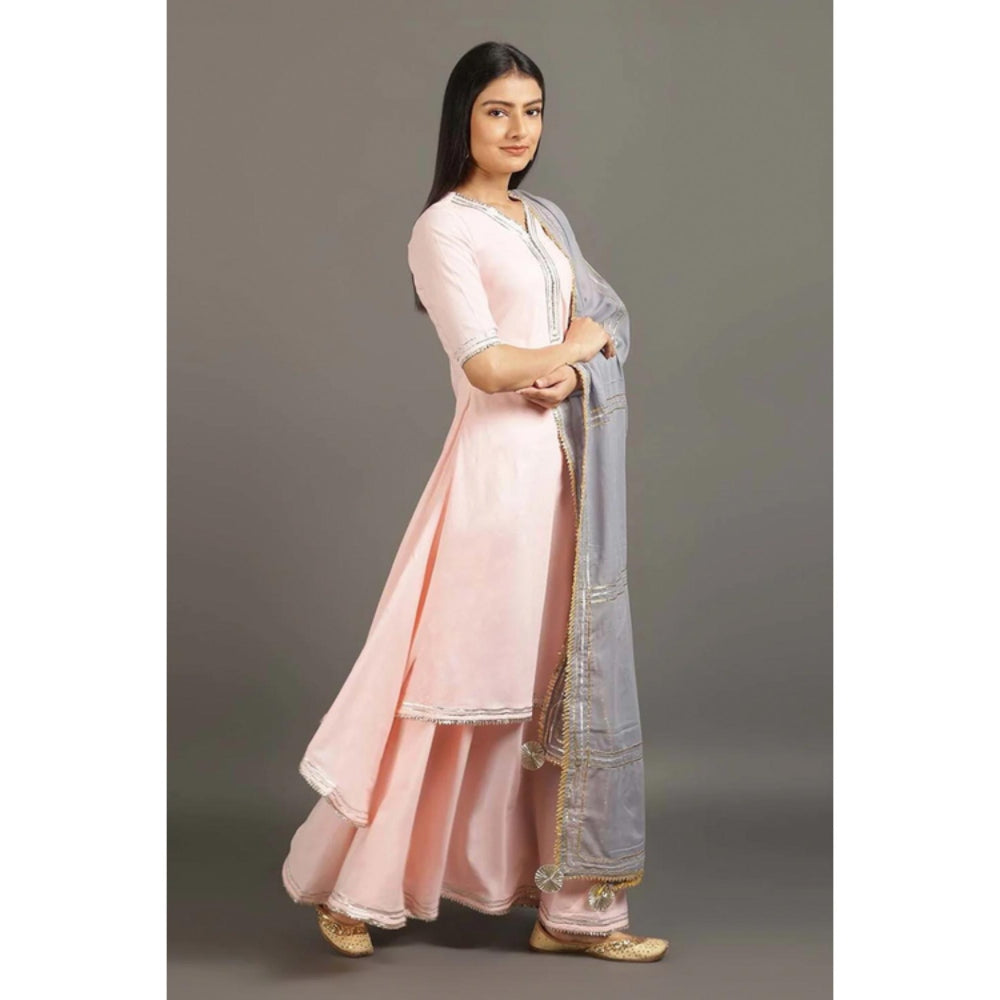OMAANA Women Cotton Pink Kurta with Sharara and Dupatta