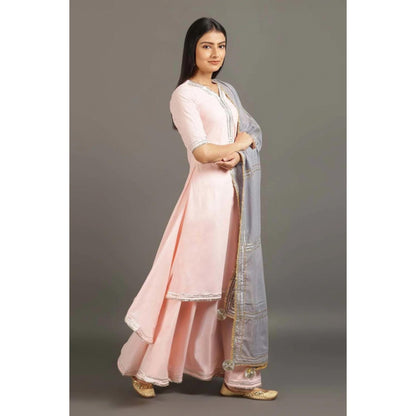OMAANA Women Cotton Pink Kurta with Sharara and Dupatta